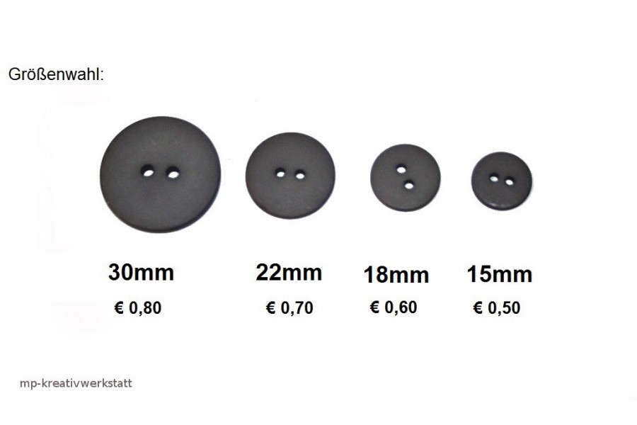 1 Stk Knopf 2Loch  Dm 15, 18, 22 oder 30mm einfarbig grau